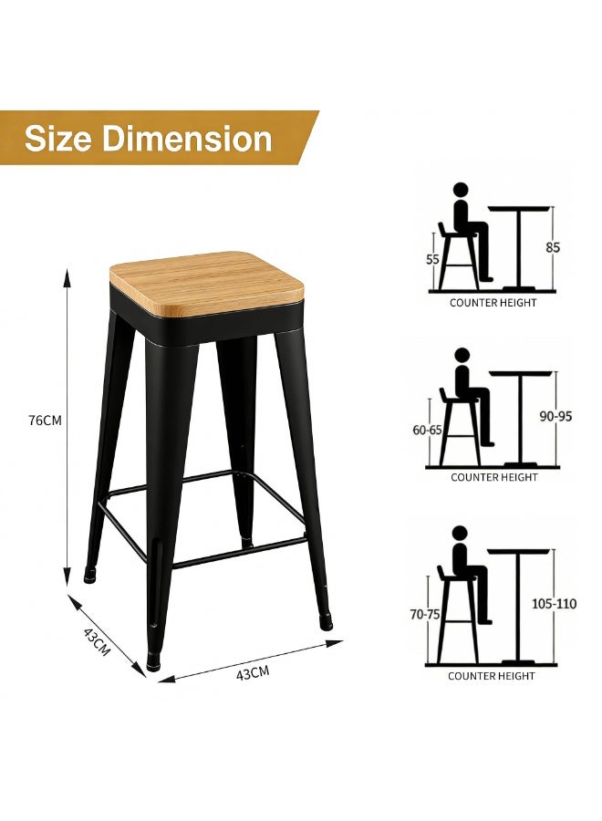 Metal Bar Stool Bar Chair with Backrest, Vintage Bar-Home Stool with Footrest, Mordern Design Bar Chair for Living Room Party Room Kitchen, Black 43x43x76 cm - Image 5